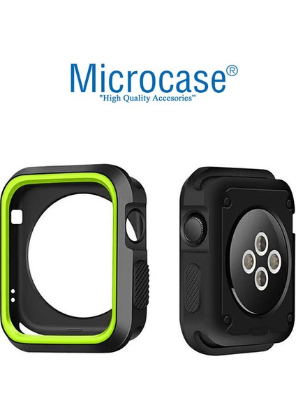Apple Watch Uyumlu 7 45MM Armor Silikon Kılıf - Siyah-Yeşil KN06