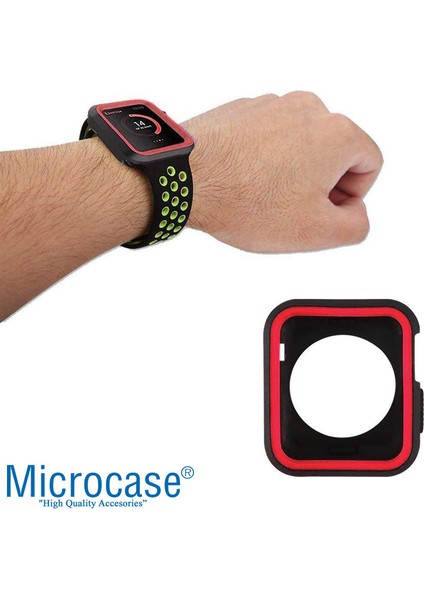 Apple Watch Uyumlu 7 45MM Armor Silikon Kılıf - Siyah-Kırmızı KN06
