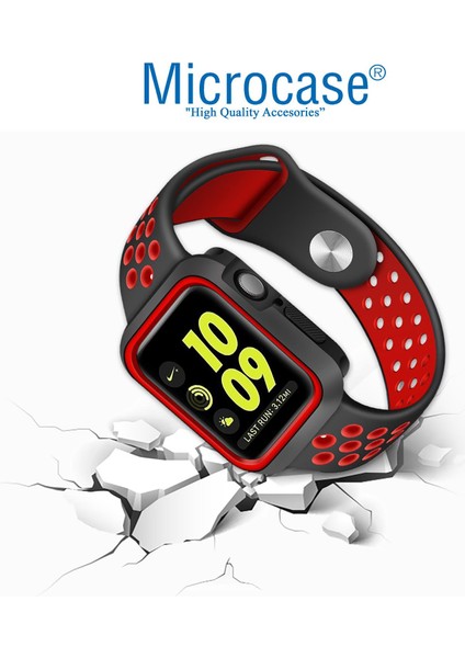 Apple Watch Uyumlu 7 45MM Armor Silikon Kılıf - Siyah-Kırmızı KN06