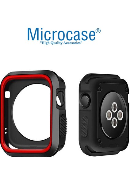 Apple Watch Uyumlu 7 45MM Armor Silikon Kılıf - Siyah-Kırmızı KN06