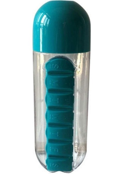 2 Adet Ilaç ve Su Şişesi Matara 600 ml Matara Dahili 7 Günlük Hap Organizer Su Şişesi 2 Adet Mavi