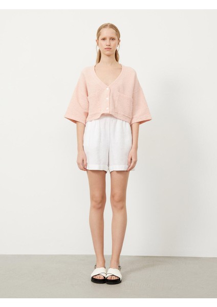 V Yaka Pamuklu Oversize Cepli Bluz