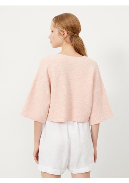 V Yaka Pamuklu Oversize Cepli Bluz