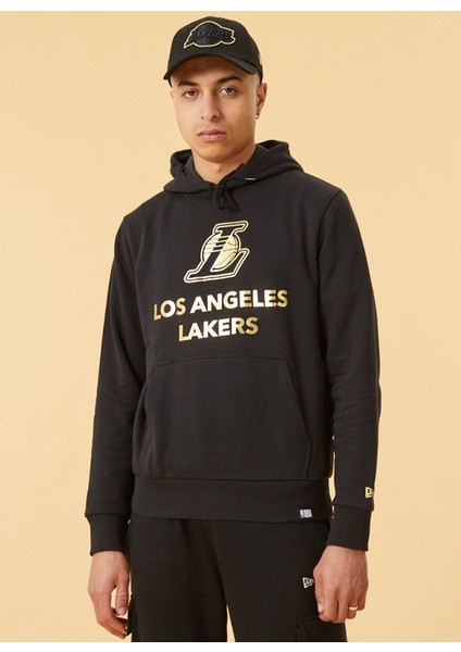 12893103 Nba Metllc Hdy LoslakKapüşonlu Düz Siyah Erkek Sweatshirt