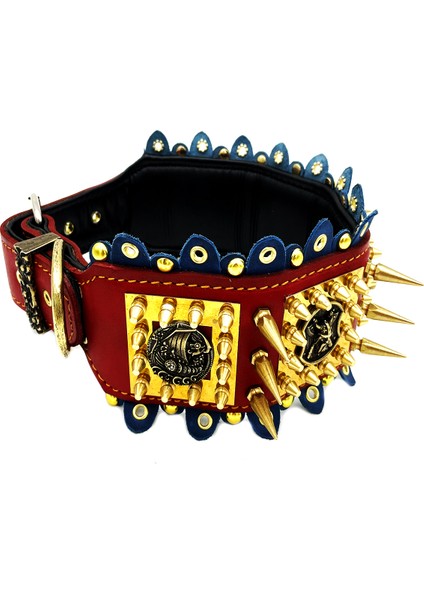 Kırmızı-Sarı Çivili American Bully Deri Köpek Tasması Sarı - Kırmızı fırsatları