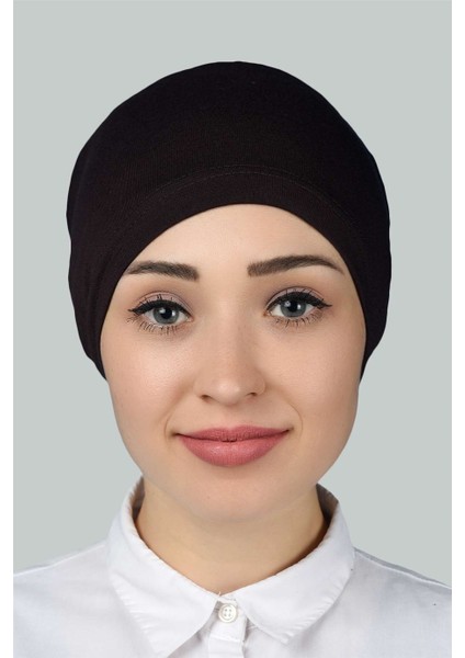 Hazır Pratik Geçmeli Lastikli Tesettür Bone - Koyu Kahverengi