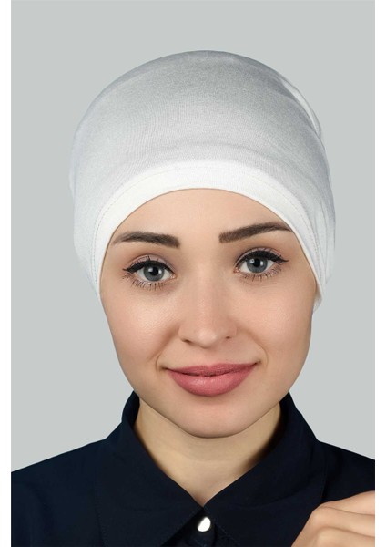Hazır Pratik Geçmeli Lastikli Tesettür Bone - Ekru