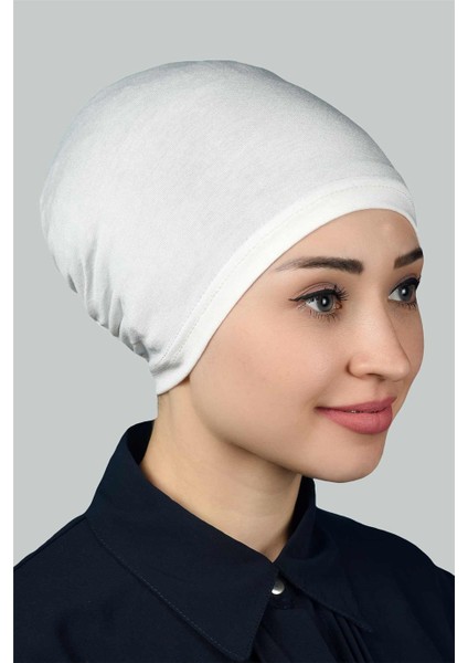 Hazır Pratik Geçmeli Lastikli Tesettür Bone - Ekru