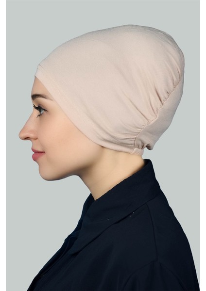 Hazır Pratik Geçmeli Lastikli Tesettür Bone - Bej