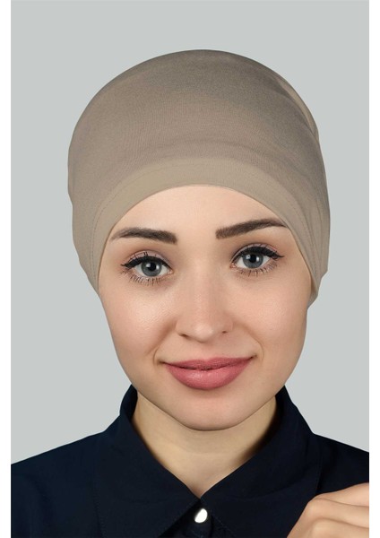 Hazır Pratik Geçmeli Lastikli Tesettür Bone - Açık Vizon