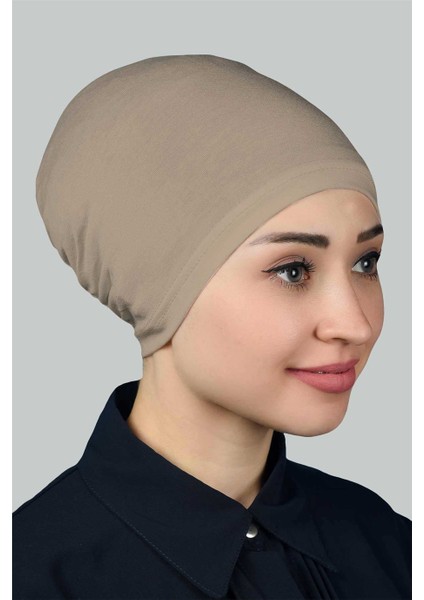 Hazır Pratik Geçmeli Lastikli Tesettür Bone - Açık Vizon