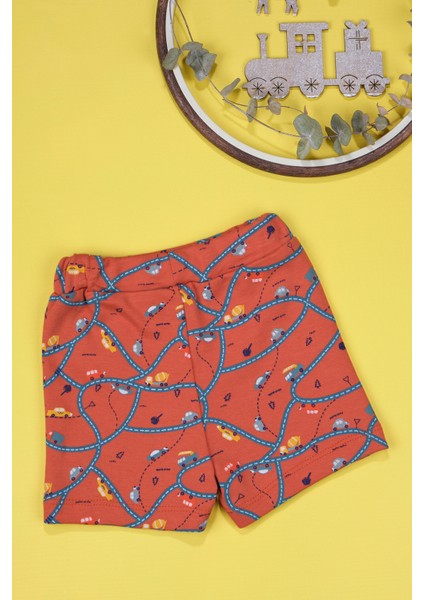 Çizgi Kids Erkek Çocuk Gömlek Yaka Araba Baskılı Kiremit Pijama Takımı