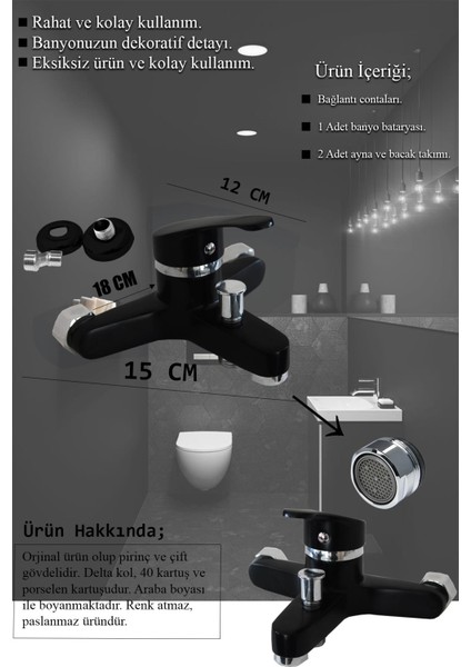 Irmak Lavabo Banyo Mutfak Bataryası ve Rainy Robot Duş Siyah Banyo Seti Armatür Musluk Batarya Duş