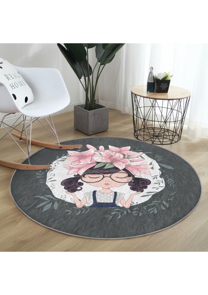 Fashion Girl Dijital Baskılı Modern Gri Çocuk Ve Genç Odası Yıkanabilir Kaymaz Tabanlı Yuvarlak Halı fiyatları