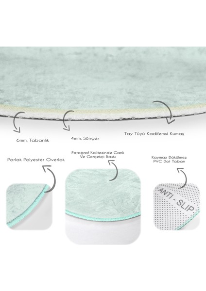 Mint Yeşili Renkli Dijital Baskılı Yeşil Çocuk Ve Genç Odası Yıkanabilir Kaymaz Tabanlı Yuvarlak Halı