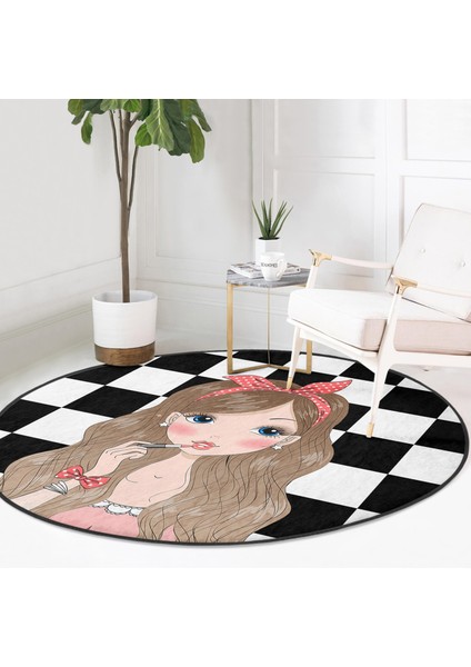 Dama Zeminli Fashion Girl Tasarımlı Dijital Baskılı Modern Pembe Çocuk Ve Genç Odası Yıkanabilir Kaymaz Tabanlı Yuvarlak Halı fiyatları