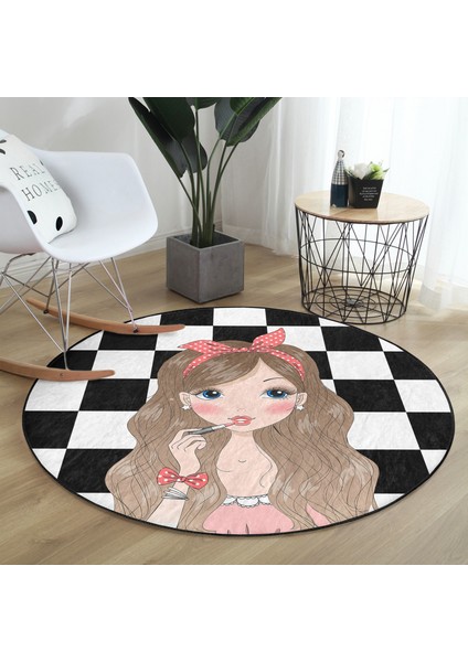 Dama Zeminli Fashion Girl Tasarımlı Dijital Baskılı Modern Pembe Çocuk Ve Genç Odası Yıkanabilir Kaymaz Tabanlı Yuvarlak Halı modelleri