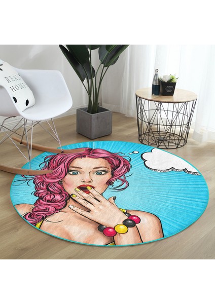 Pop Art Desen Dijital Baskılı Turkuaz Çocuk Ve Genç Odası Yıkanabilir Kaymaz Tabanlı Yuvarlak Halı fiyatları