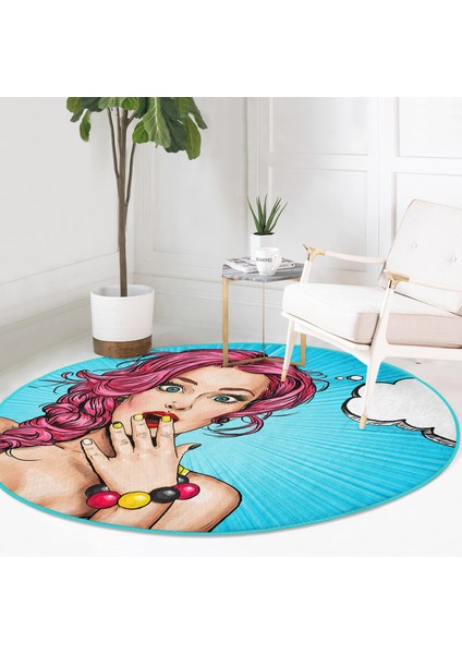 Pop Art Desen Dijital Baskılı Turkuaz Çocuk Ve Genç Odası Yıkanabilir Kaymaz Tabanlı Yuvarlak Halı fırsatları