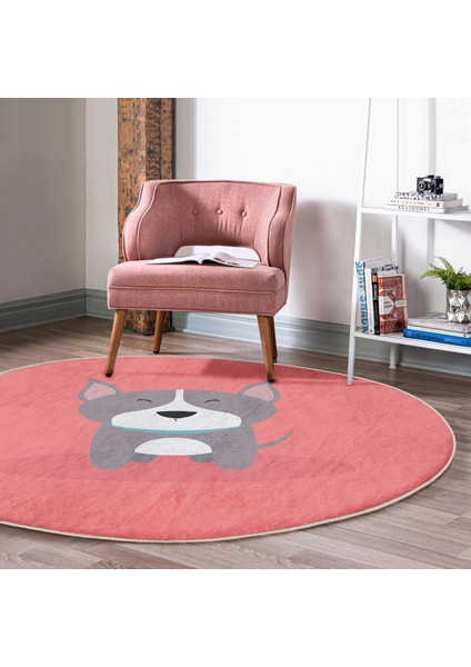 Köpek Desenli Dijital Baskılı Modern Bordo Çocuk Ve Genç Odası Yıkanabilir Kaymaz Tabanlı Yuvarlak Halı modelleri