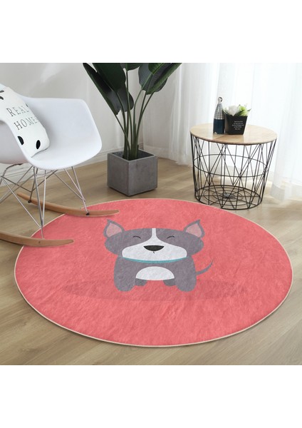 Köpek Desenli Dijital Baskılı Modern Bordo Çocuk Ve Genç Odası Yıkanabilir Kaymaz Tabanlı Yuvarlak Halı fırsatları