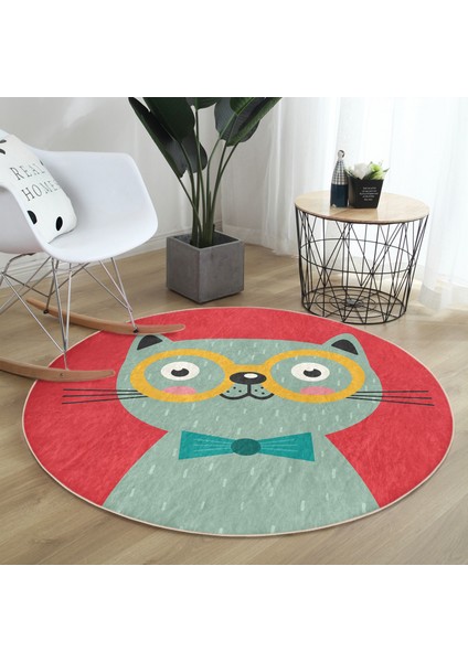 Renkli Kedi Dijital Baskılı Modern Bordo Çocuk Ve Genç Odası Yıkanabilir Kaymaz Tabanlı Yuvarlak Halı fiyatları