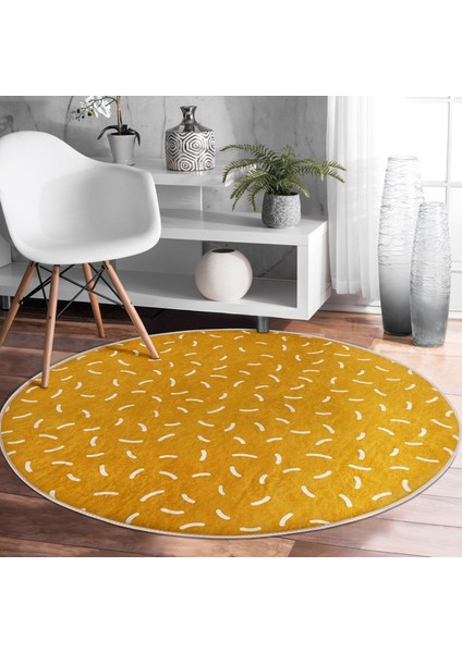 Renkli Zeminli Geometrik Desen Dijital Baskılı Modern Gold Çocuk Ve Genç Odası Yıkanabilir Kaymaz Tabanlı Yuvarlak Halı