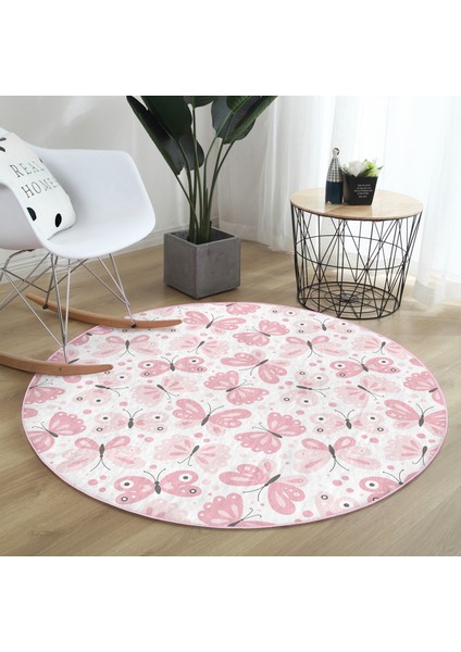 Renkli Kelebek Motifli Dijital Baskılı Modern Pembe Çocuk Ve Genç Odası Yıkanabilir Kaymaz Tabanlı Yuvarlak Halı fiyatları