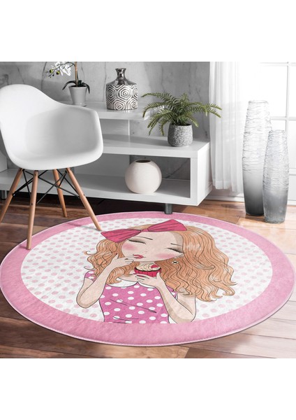 Fashion Girl Dijital Baskılı Modern Pembe Çocuk Ve Genç Odası Yıkanabilir Kaymaz Tabanlı Yuvarlak Halı fiyatları