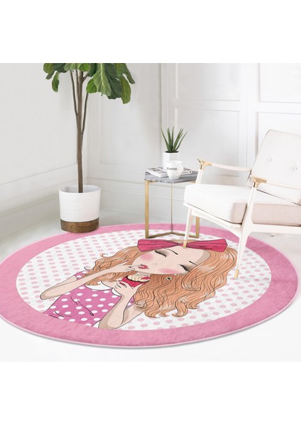 Fashion Girl Dijital Baskılı Modern Pembe Çocuk Ve Genç Odası Yıkanabilir Kaymaz Tabanlı Yuvarlak Halı modelleri