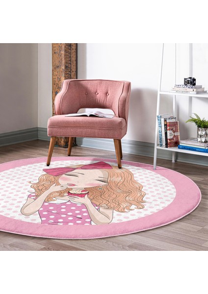 Fashion Girl Dijital Baskılı Modern Pembe Çocuk Ve Genç Odası Yıkanabilir Kaymaz Tabanlı Yuvarlak Halı fırsatları