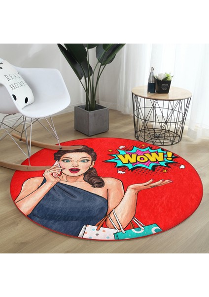 Kırmızı Zeminli Popart Wow Desenli Modern Bordo Çocuk Ve Genç Odası Yıkanabilir Kaymaz Tabanlı Yuvarlak Halı fiyatları