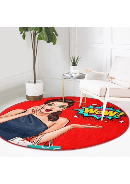 Kırmızı Zeminli Popart Wow Desenli Modern Bordo Çocuk Ve Genç Odası Yıkanabilir Kaymaz Tabanlı Yuvarlak Halı fırsatları