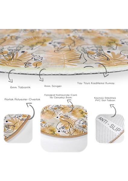 Tropik Gold Yapraklar Üzerinde Antik Yunan Tanrısı Desenli Renkli Çocuk Ve Genç Odası Yıkanabilir Kaymaz Tabanlı Yuvarlak Halı