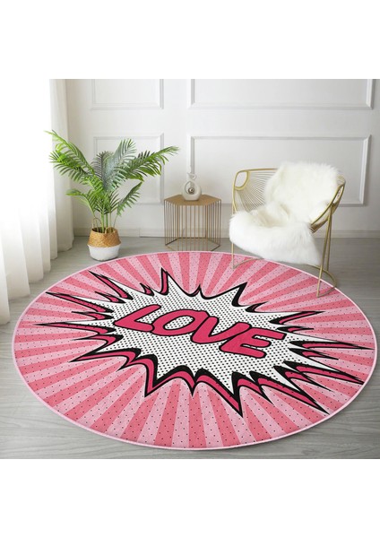 Retro Love Özel Tasarımlı Dijital Baskılı Modern Pembe Çocuk Ve Genç Odası Yıkanabilir Kaymaz Tabanlı Yuvarlak Halı fiyatları