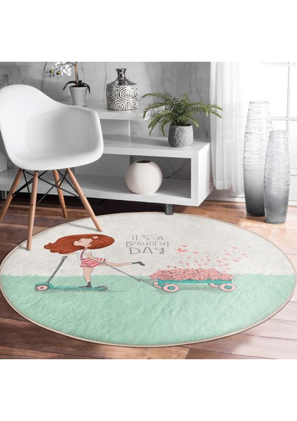 Fashion Girl Dijital Baskılı Modern Krem Çocuk Ve Genç Odası Yıkanabilir Kaymaz Tabanlı Yuvarlak Halı fırsatları