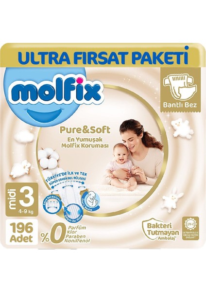 Pure Soft Ultra Avantaj Bebek Bezi 3 Beden 98X2 196 Adet