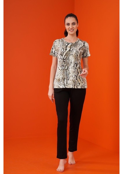 Pijama Kadın Desenli Pijama Takım 23222 - Haki