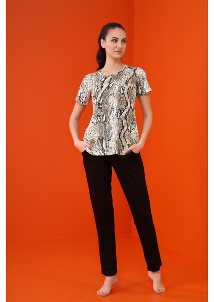 Pijama Kadın Desenli Pijama Takım 23222 - Haki