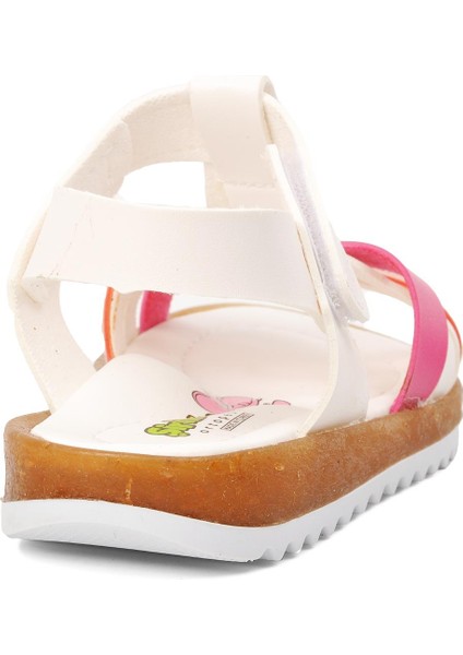 22Y07-B Beyaz-Fuşya-Pembe Kız Bebek Sandalet