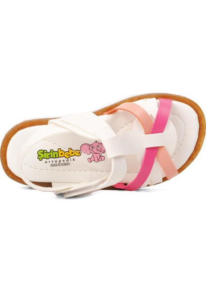 22Y07-B Beyaz-Fuşya-Pembe Kız Bebek Sandalet