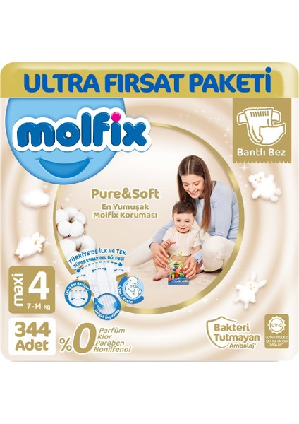 Pure Soft Ultra Avantaj Bebek Bezi 4 Beden 86X4 344 Adet