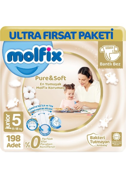 Pure Soft Ultra Avantaj Bebek Bezi 5 Beden 66X3 198 Adet
