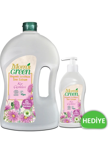 Mom's Green 2'li Set Mom's Green Organik Sertifikalı Sıvı Sabun - Kır Çiçekleri 1500 Ml+ 500 ml Ecocert