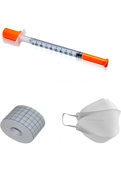 3p 0.5 ml 30G Süper Insülin Enjektör 50'li + Octacare 5x5 Esnek Plaster + F95 Maske Beyaz 5'li