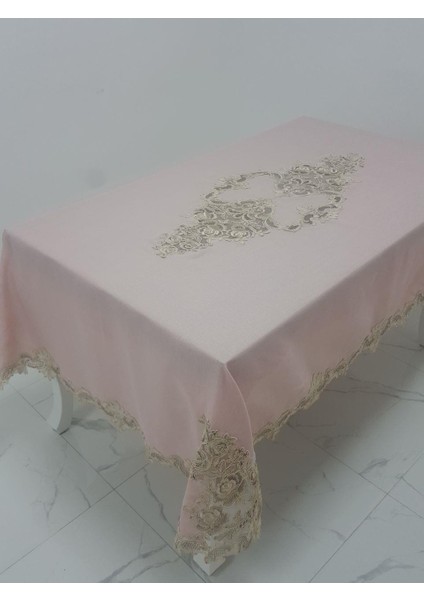 Henna Lüx Dantelli Simli Keten Kumaş Pudra Masa Örtüsü Dikdörtgen 160x230 cm - 1146