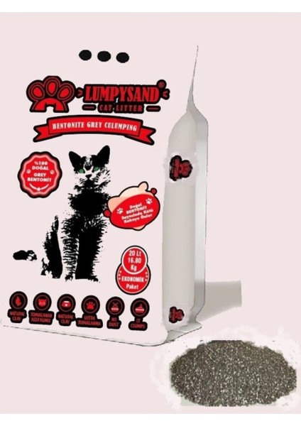 Gri Sodyum Bentonit Kedi Kumu Lavanta Kokulu 20 Lt (16.80 Kg) Ince Taneli