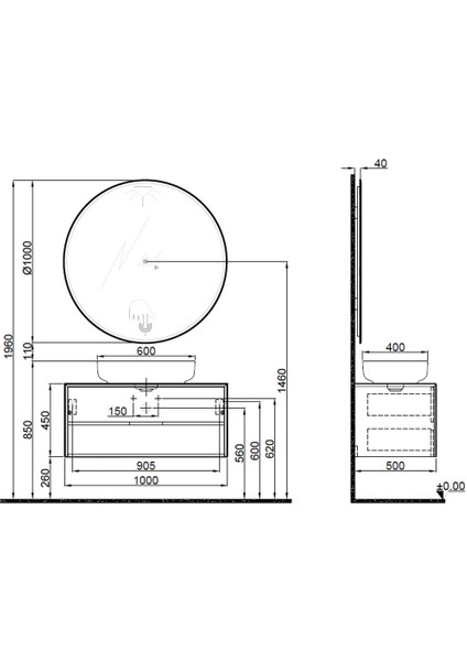 Zero 2.0 100 cm Beyaz-Meşe Banyo Dolabı Takımı