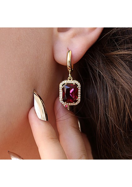 Kırmızı Beyaz Zirkon Taşlı Optegon Gümüş Küpe