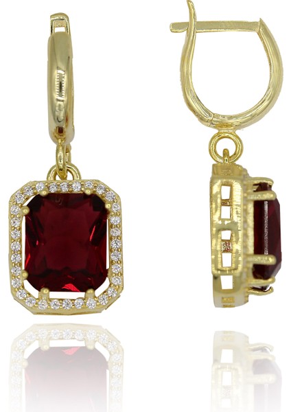 Kırmızı Beyaz Zirkon Taşlı Optegon Gümüş Küpe modelleri